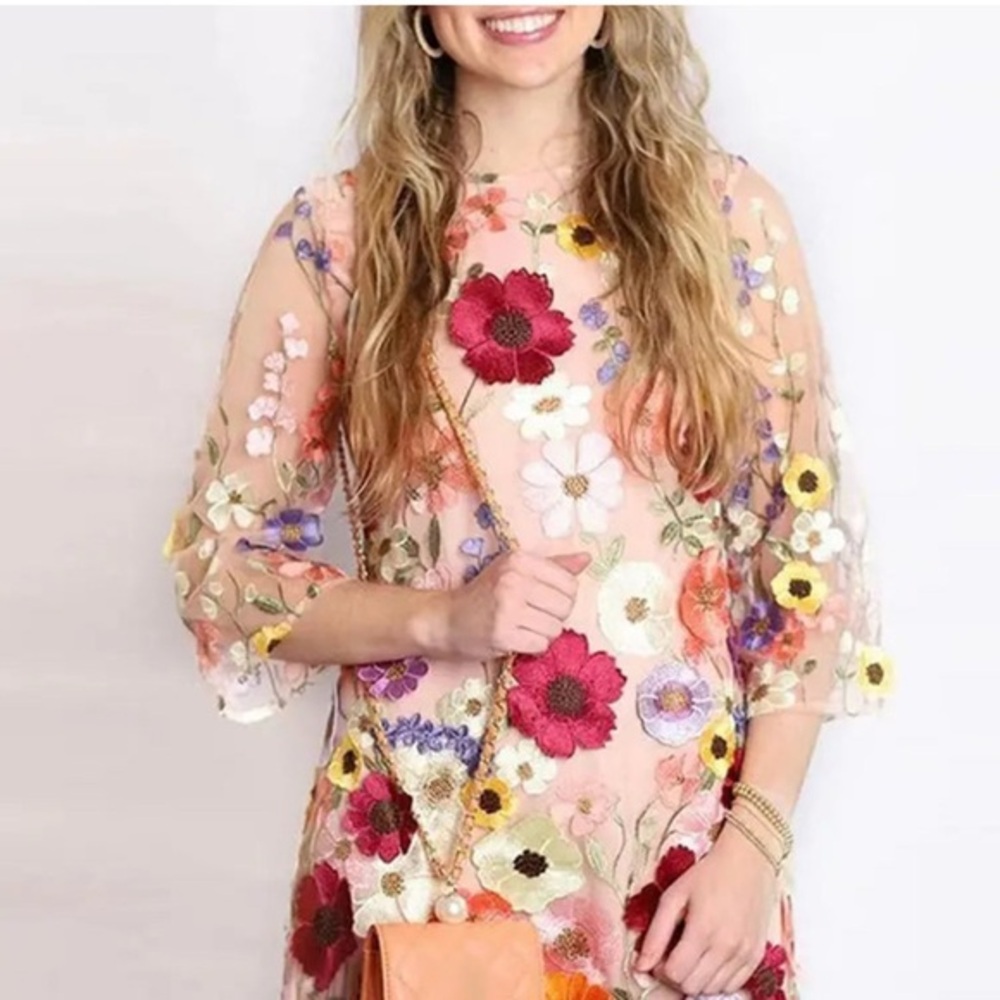 Storia Floral Embroidered Mini Dress - Multicolor